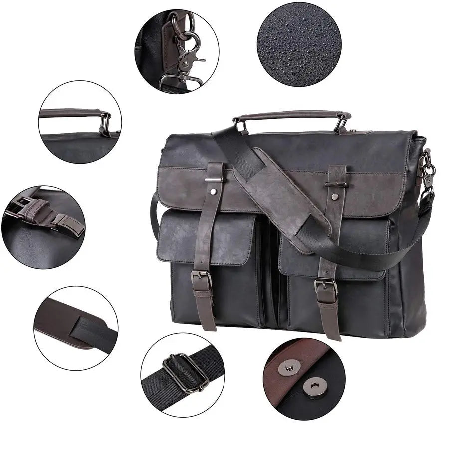Men's Vintage PU Leather Laptop Messenger Bag