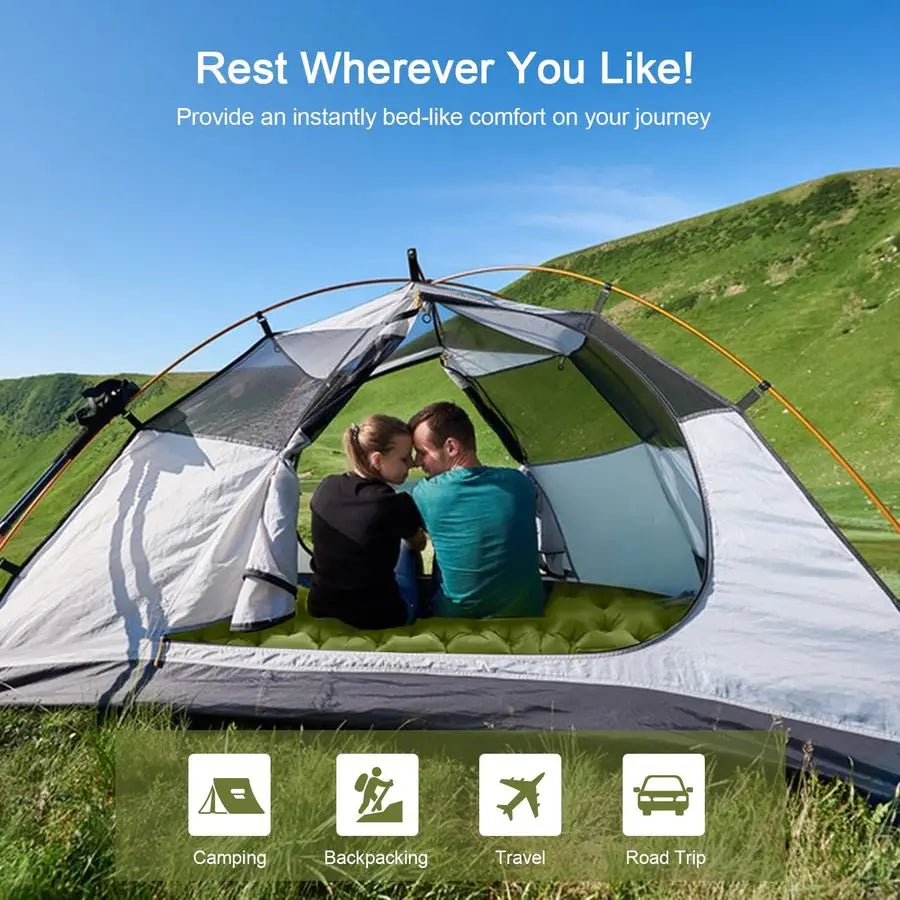 Self Inflating Sleeping Pad Extra Thick With Built In Pillow