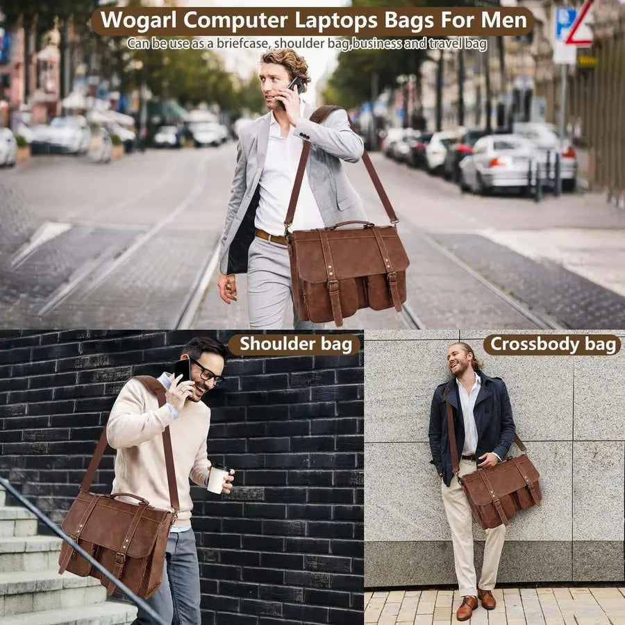Vintage PU Leather Men Laptop Briefcase for Business