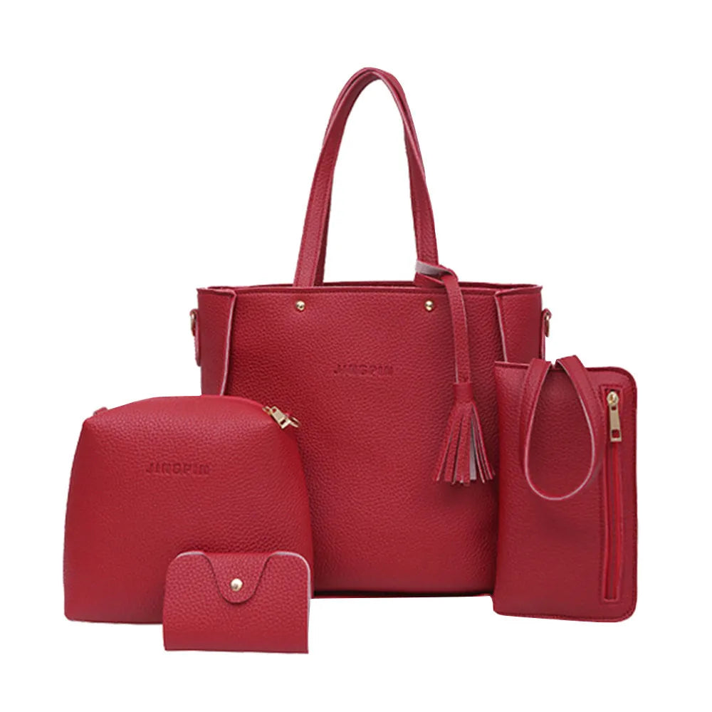 Lychee Pattern Women's Handbag Set With Tassel Stylish EU Retro