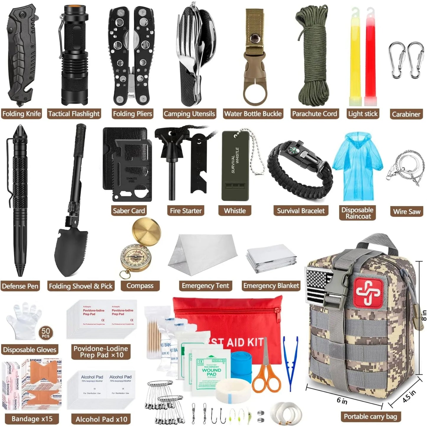 Emergency Survival Kit 238Pcs With Tactical Molle Pouch And Tent