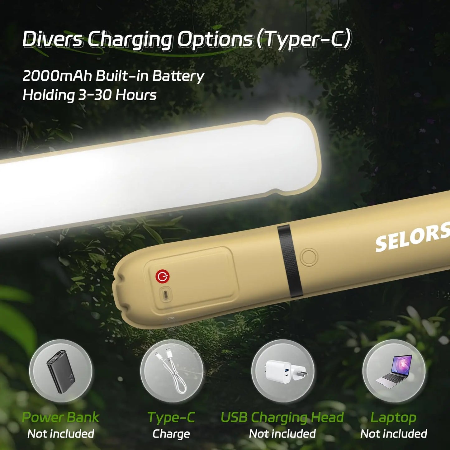 Rechargeable Portable Camping Light Waterproof 2000 mAh Tent Lamp