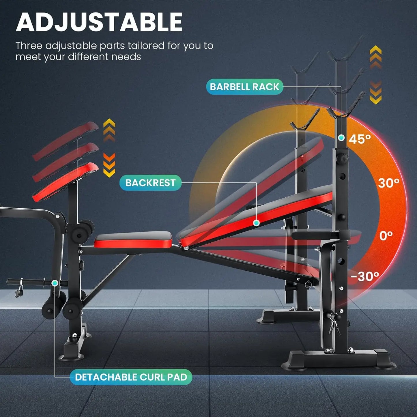 Six In One 660lbs Weight Bench Set With Squat Rack