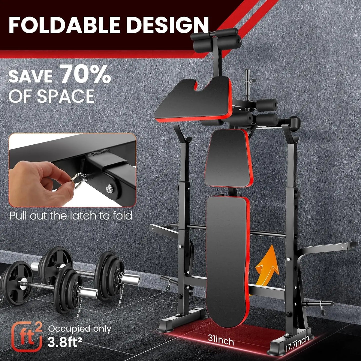 Six In One 660lbs Weight Bench Set With Squat Rack