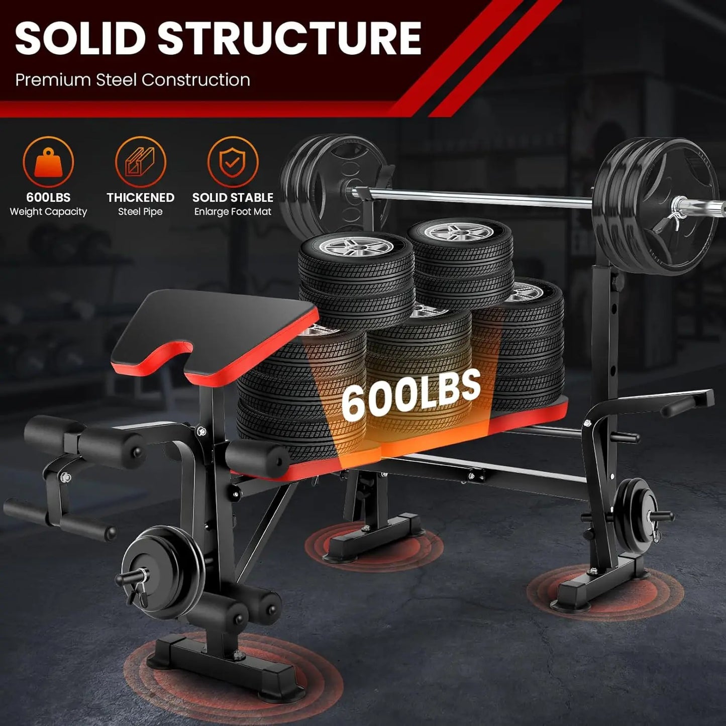 Six In One 660lbs Weight Bench Set With Squat Rack