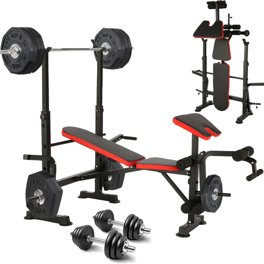Six In One 660lbs Weight Bench Set With Squat Rack