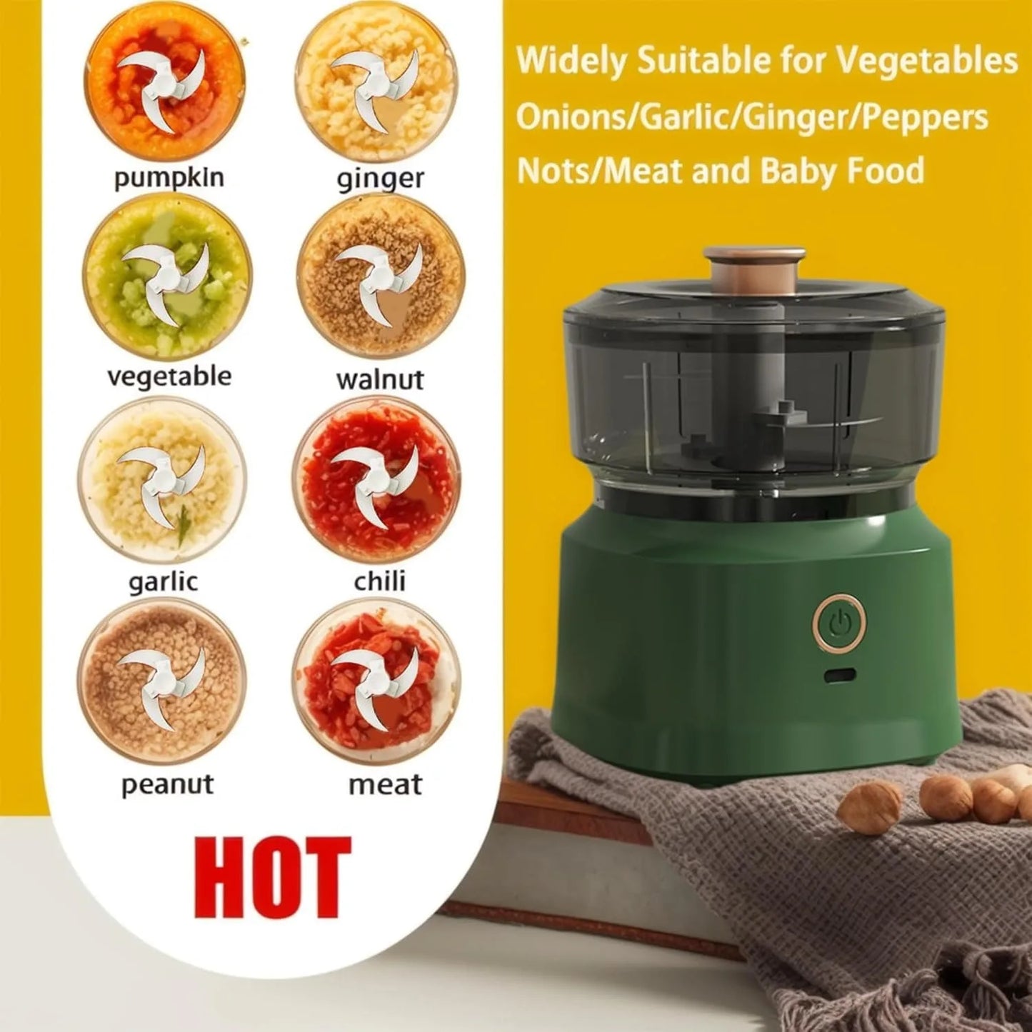 Electric Mini Food Chopper USB Rechargeable Garlic Onion Grinder