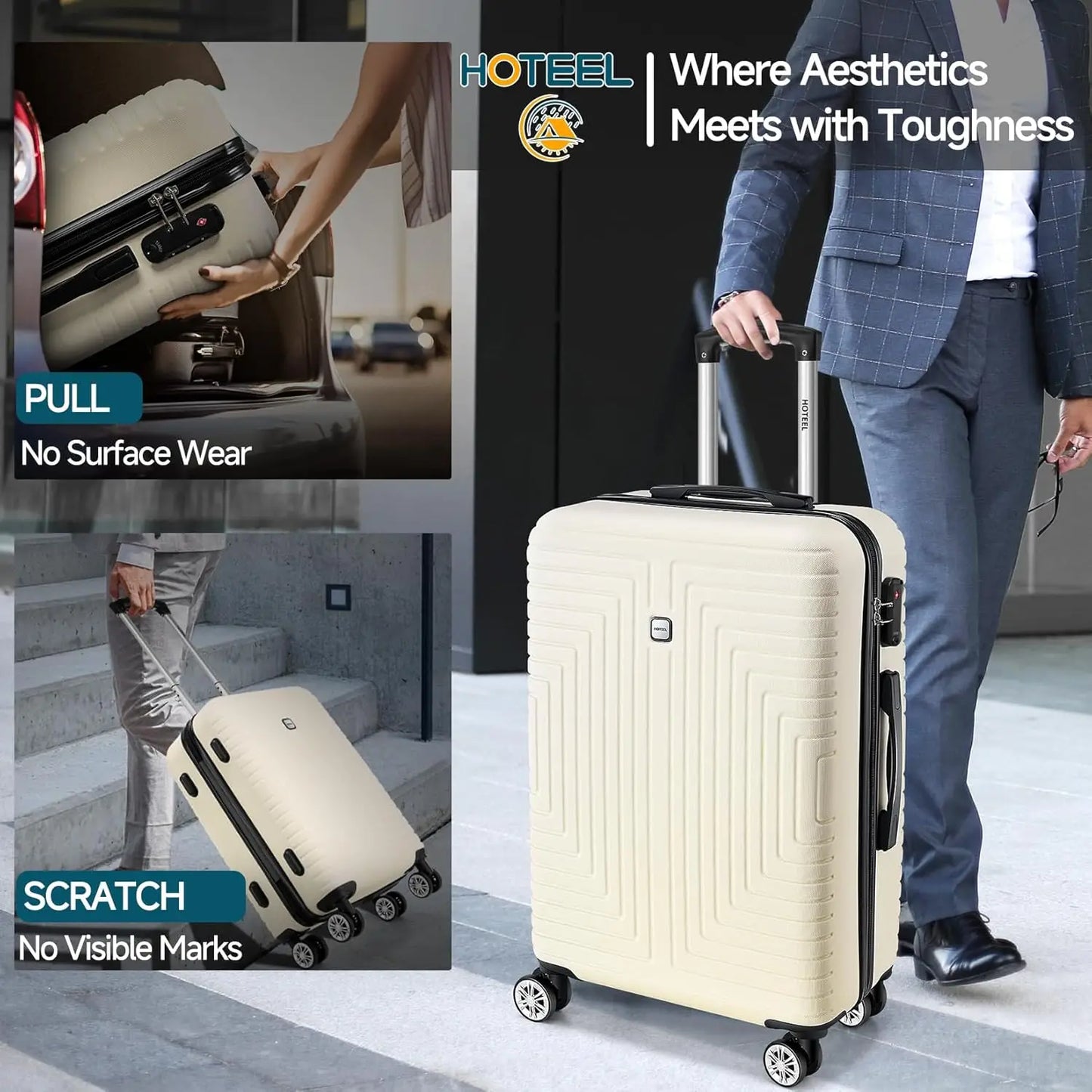 HOTEELCN 3-Piece Luggage Set ABS Spinner Suitcases With TSA Lock