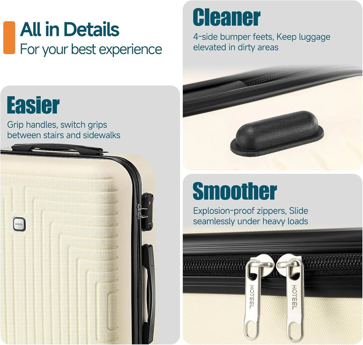 HOTEELCN 3-Piece Luggage Set ABS Spinner Suitcases With TSA Lock