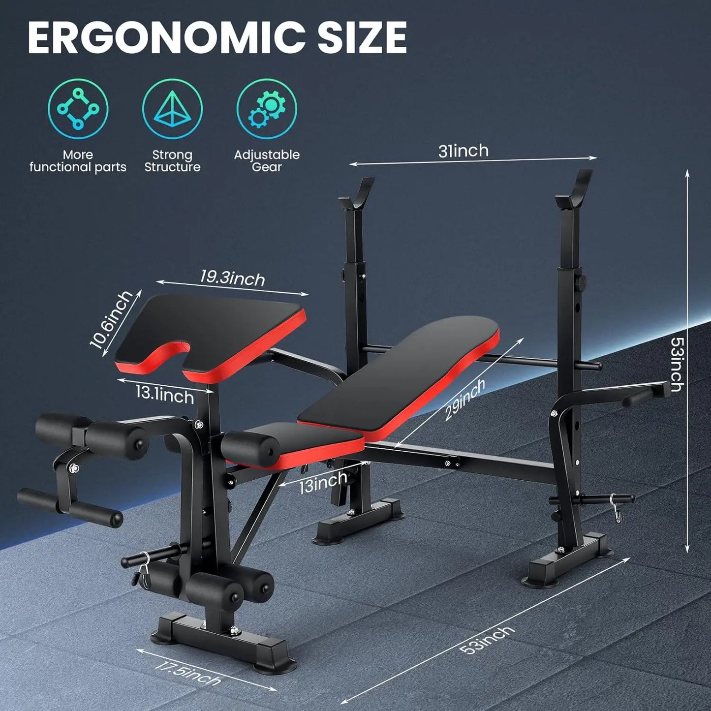 Six In One 660lbs Weight Bench Set With Squat Rack