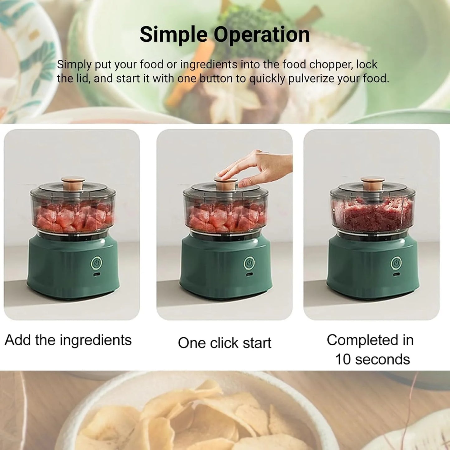 Electric Mini Food Chopper USB Rechargeable Garlic Onion Grinder