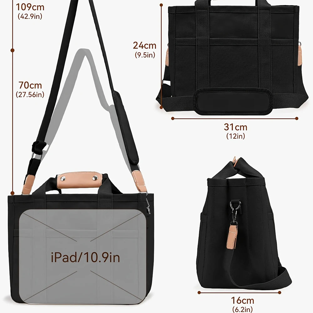 NONECN Canvas Tote Bag With Multiple Pockets And Large Capacity