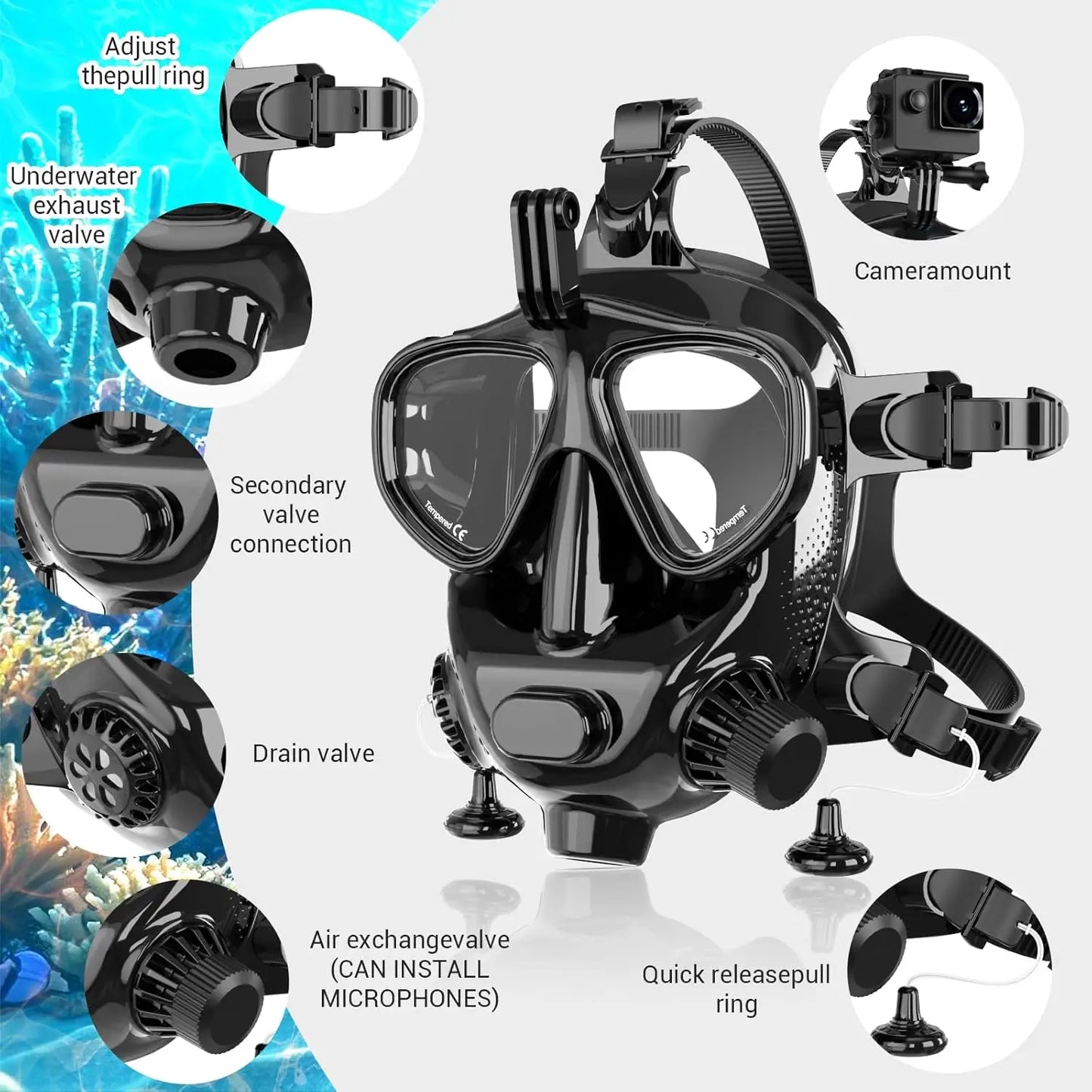 Full Face Dive Mask With Camera Mount For Diving Snorkeling