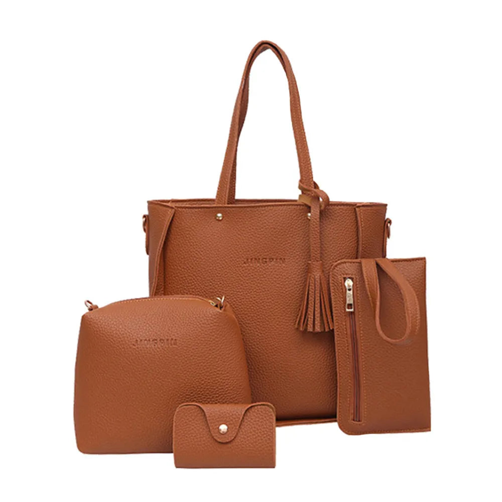 Lychee Pattern Women's Handbag Set With Tassel Stylish EU Retro