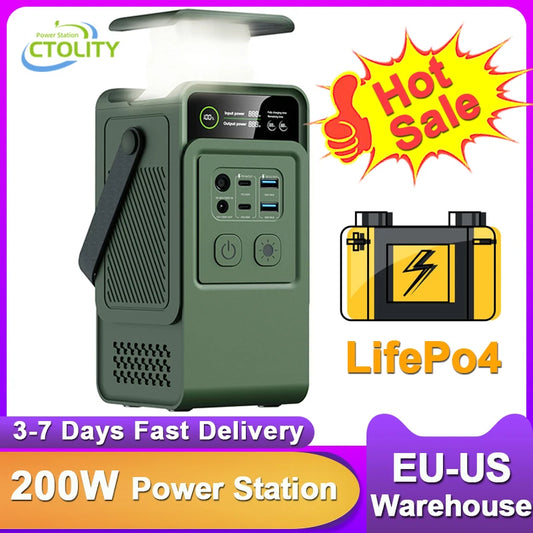 CTOLITY 200W Power Station Camping 192Wh LiFePO4 Portable Power Bank