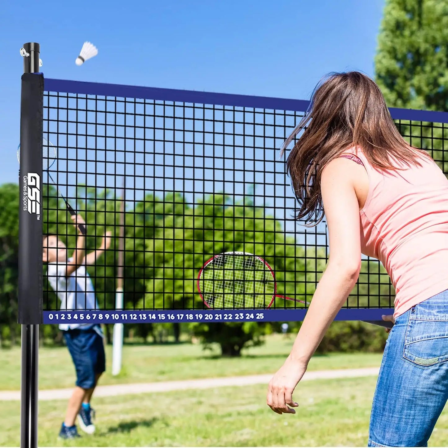 Outdoor Volleyball And Badminton Combo Set Net Racquets Ball Bag