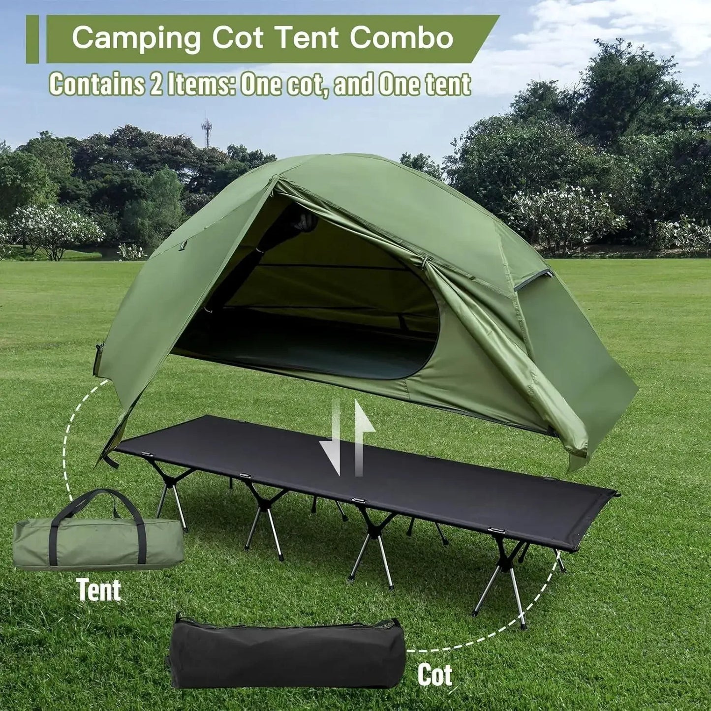 Camping Cot Tent Waterproof One-Person Off Ground Bed for Outdoors