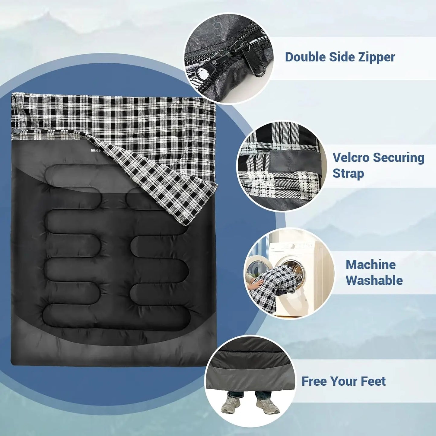 Waterproof Double Sleeping Bag for Adults With Compression Sack