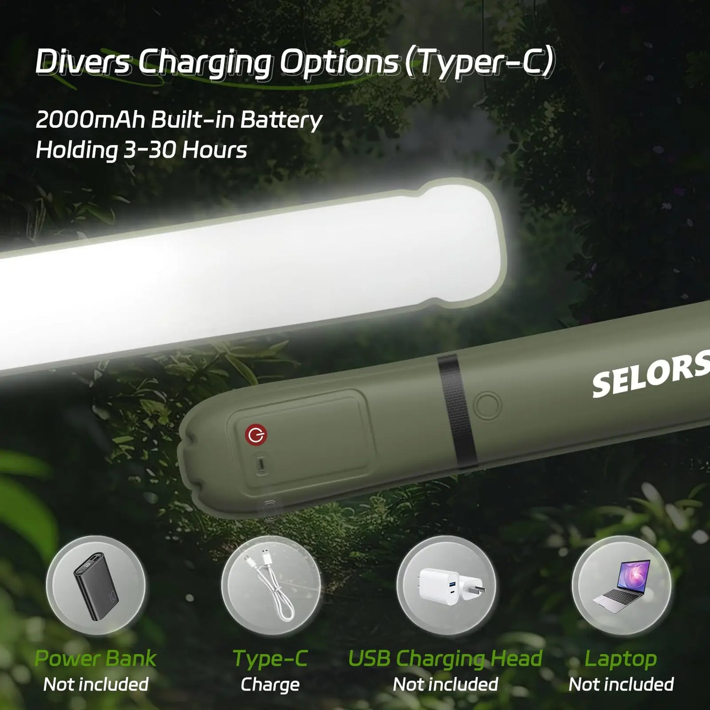 Rechargeable Portable Camping Light Waterproof 2000 mAh Tent Lamp