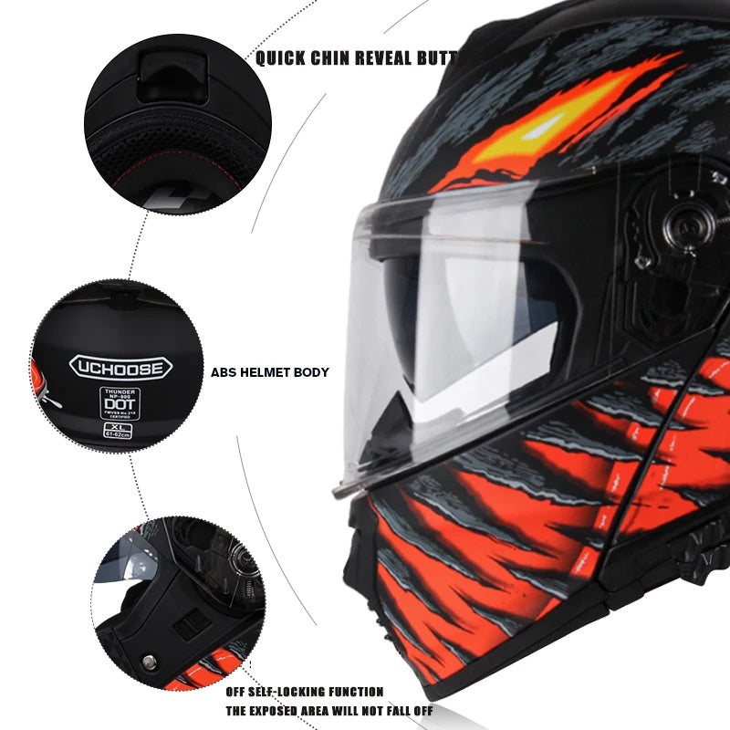 Uchoose DOT Certified Modular Flip Up Motorcycle Helmet