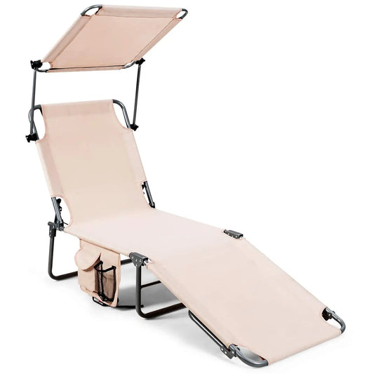 Tanning Chair Patio Chaise Lounge With Adjustable Positions And Canopy