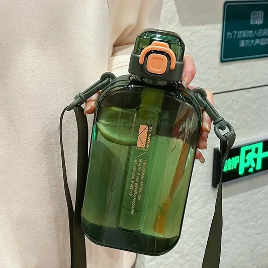 Flat Square Transparent Water Bottle With Adjustable Strap Portable