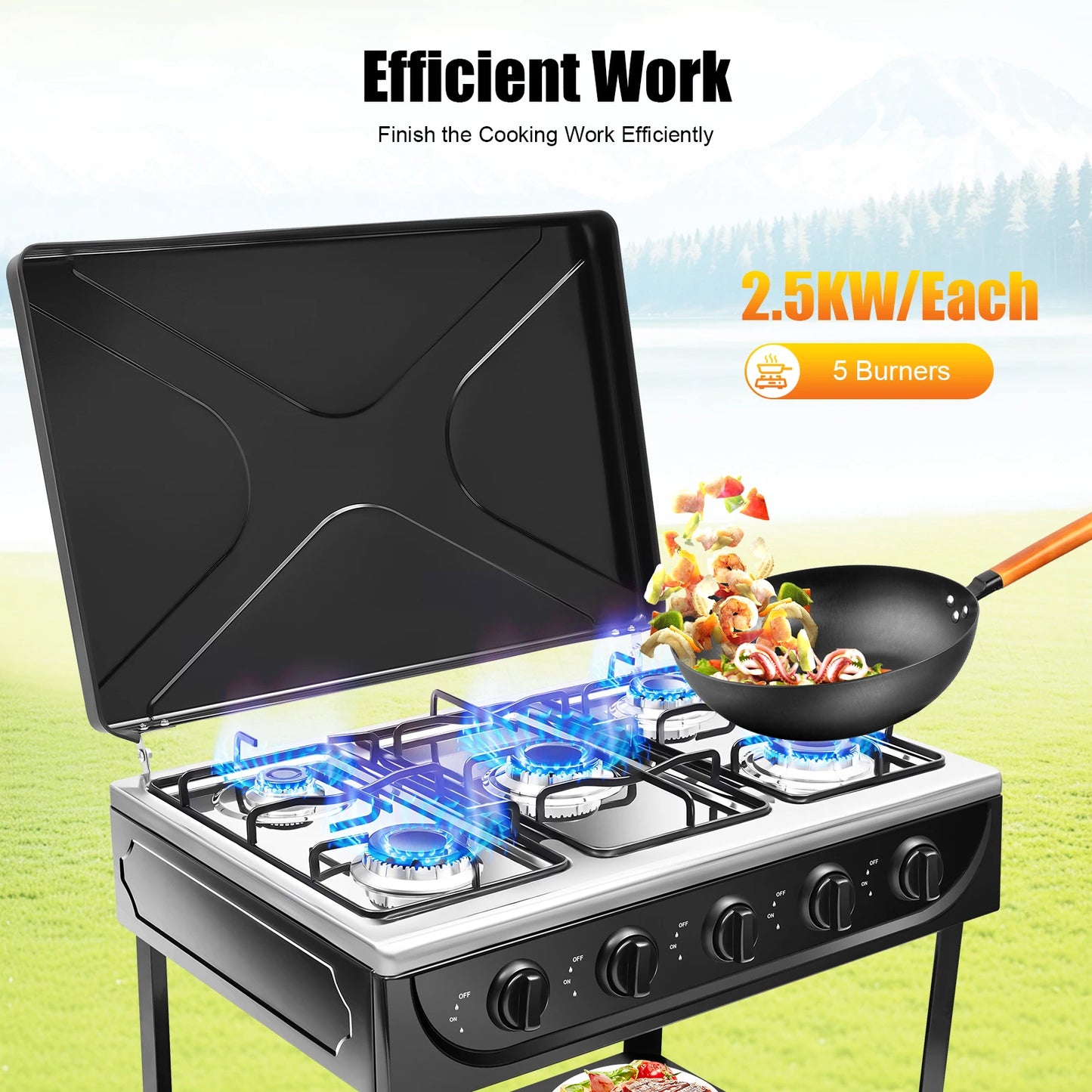 5 Burner Natural Gas Outdoor Stove With Two Placement Boards