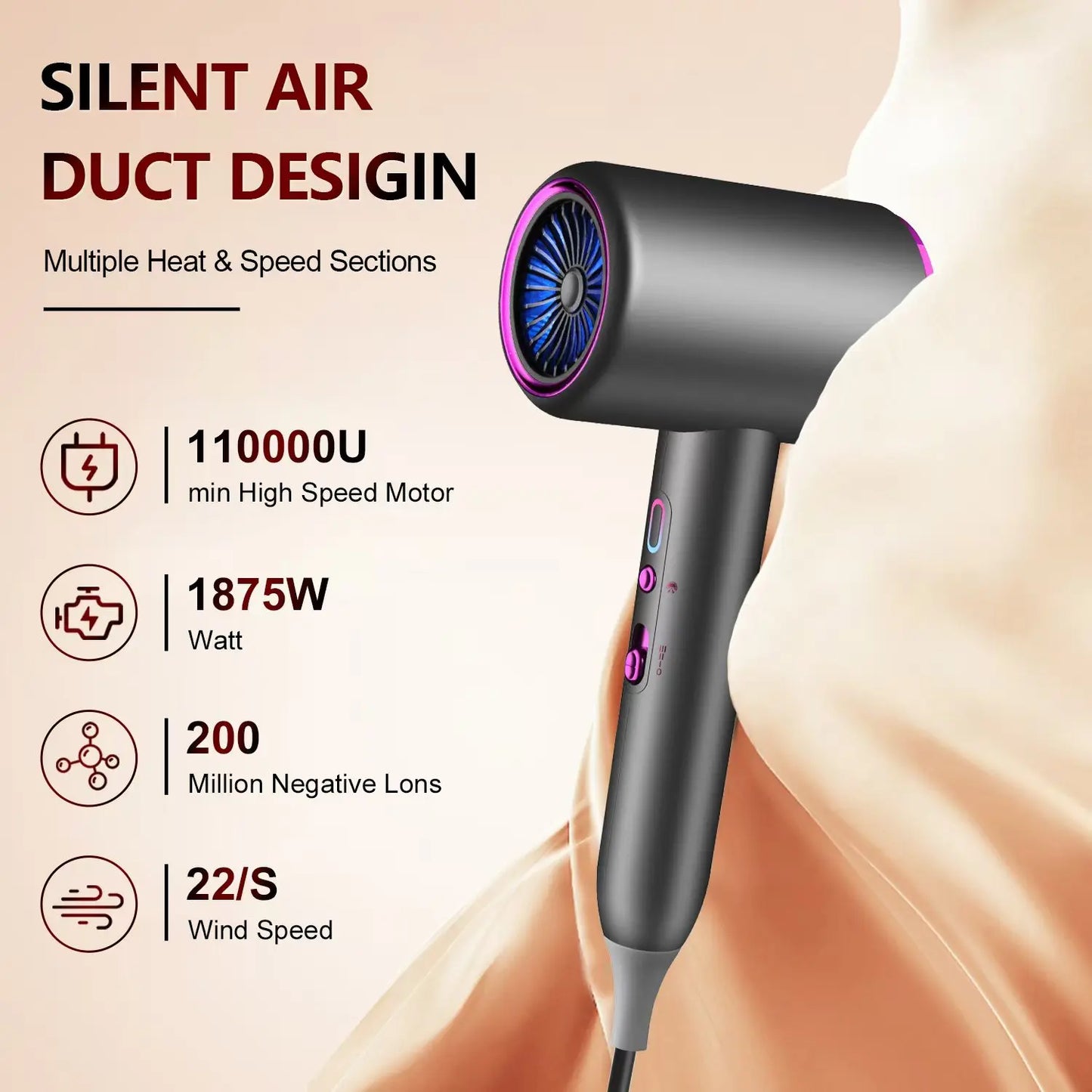 KUALOOL Professional Hair Dryer With Diffuser 1875W Ionic