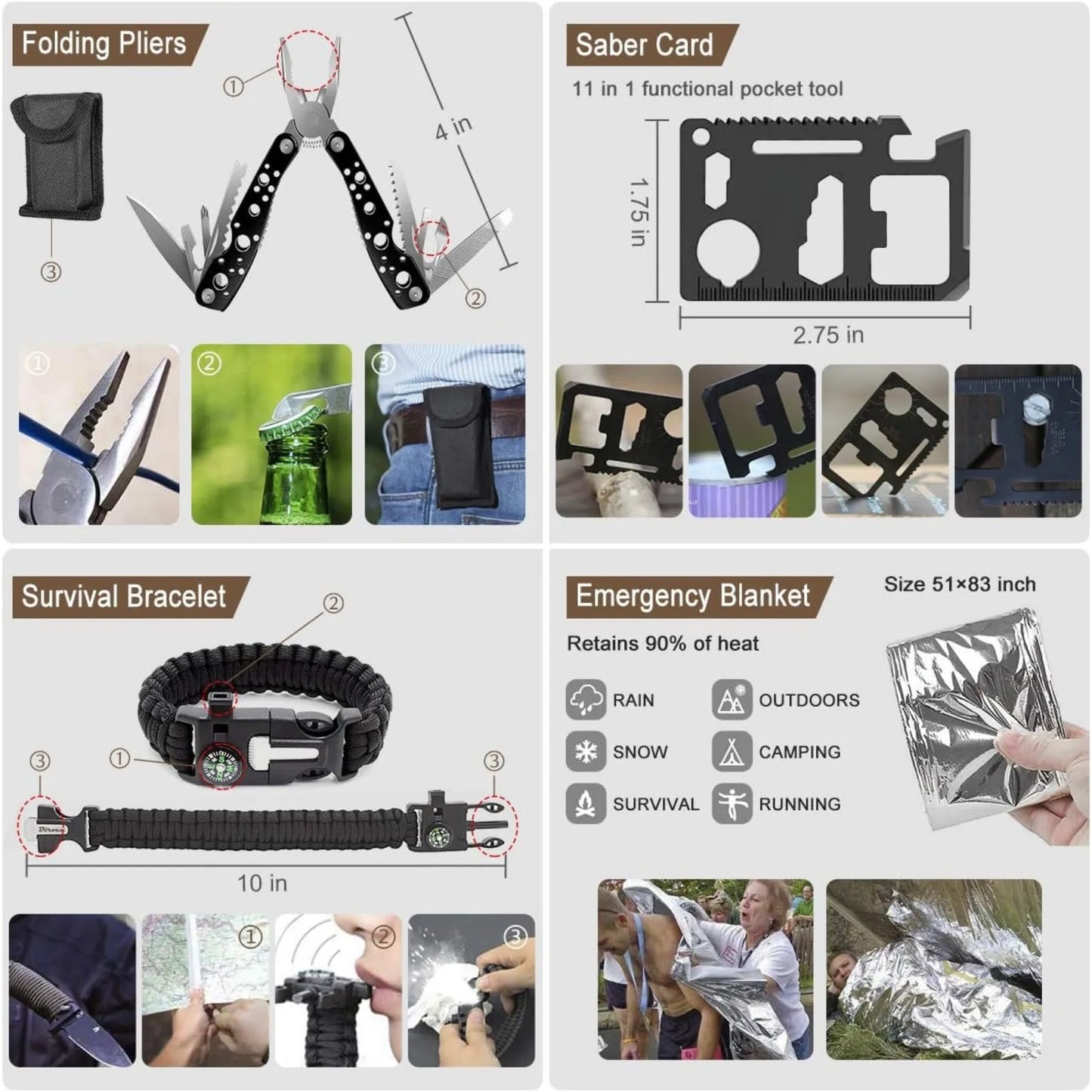 Emergency Survival Kit 238Pcs With Tactical Molle Pouch And Tent