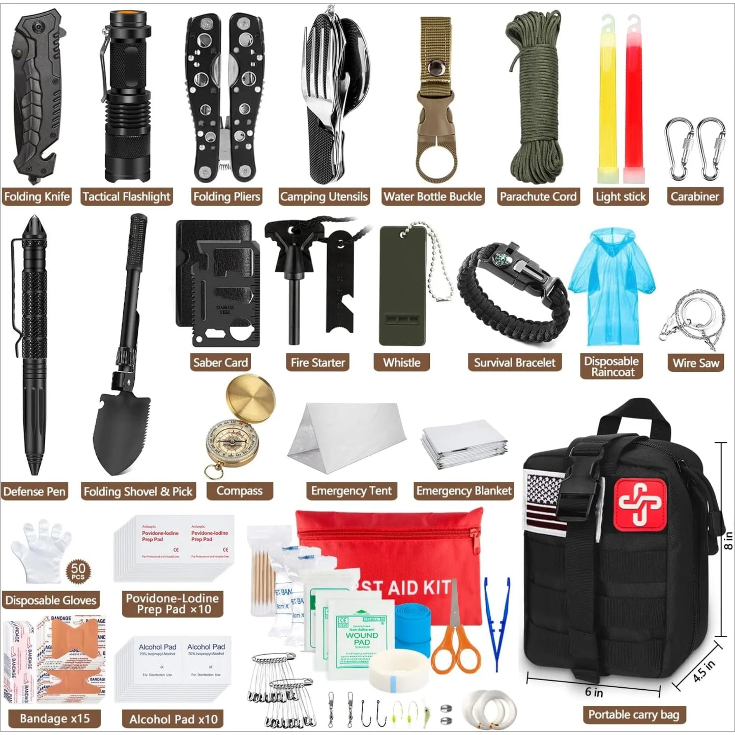 Emergency Survival Kit 238Pcs With Tactical Molle Pouch And Tent