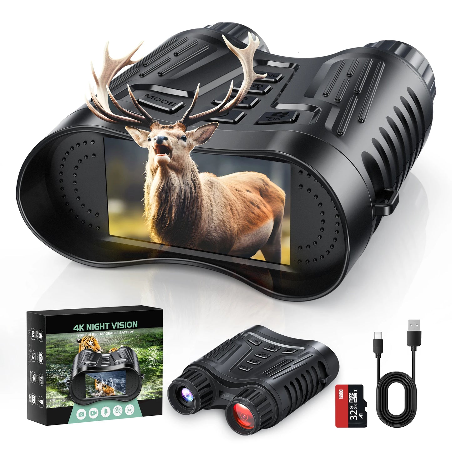 DIYIME Night Vision Binoculars 8X Digital Zoom IR Illuminator Video Recording