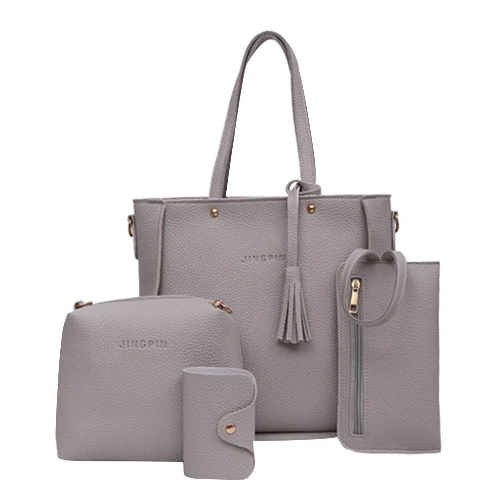 Lychee Pattern Women's Handbag Set With Tassel Stylish EU Retro