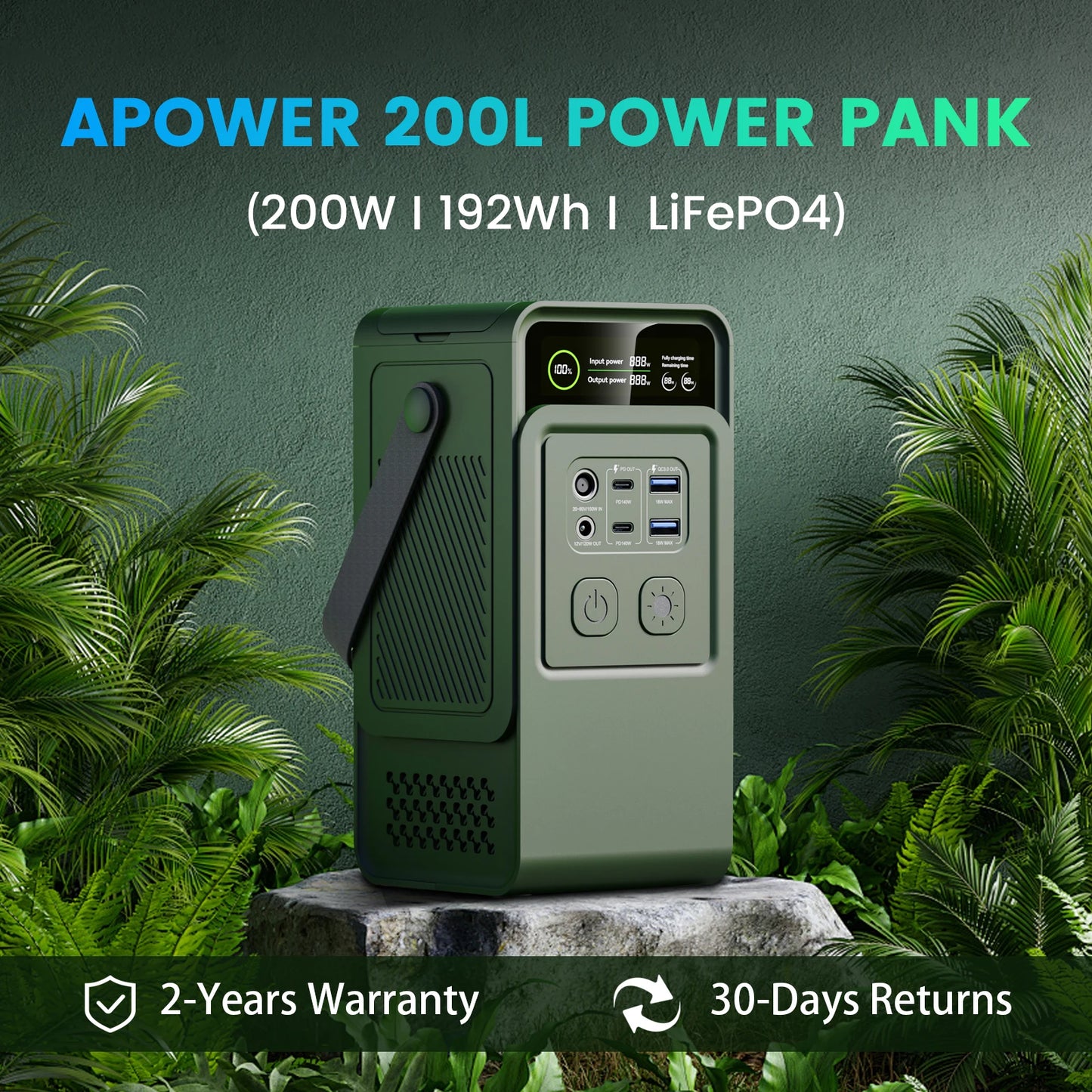 CTOLITY 200W Power Station Camping 192Wh LiFePO4 Portable Power Bank