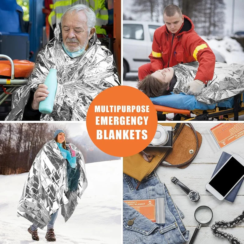Emergency Mylar Thermal Blankets -Space Blanket Survival kit Camping (4-Pack) Perfect for Outdoors Hiking Marathons or First Aid
