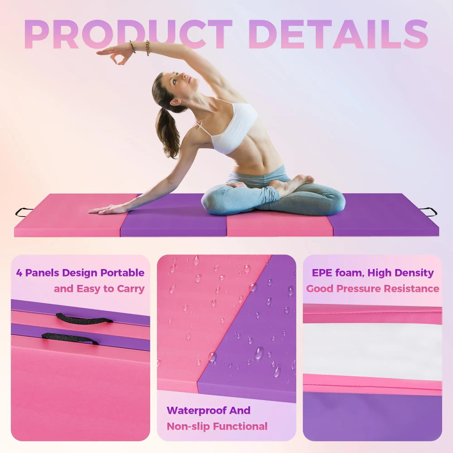 HiMISS Gymnastics Mat Tumbling Floor Exercise Pad Portable