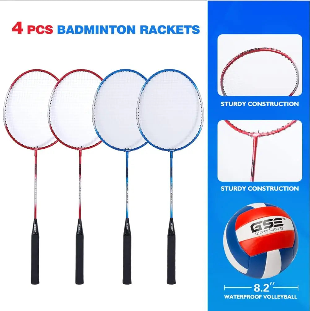 Outdoor Volleyball And Badminton Combo Set Net Racquets Ball Bag