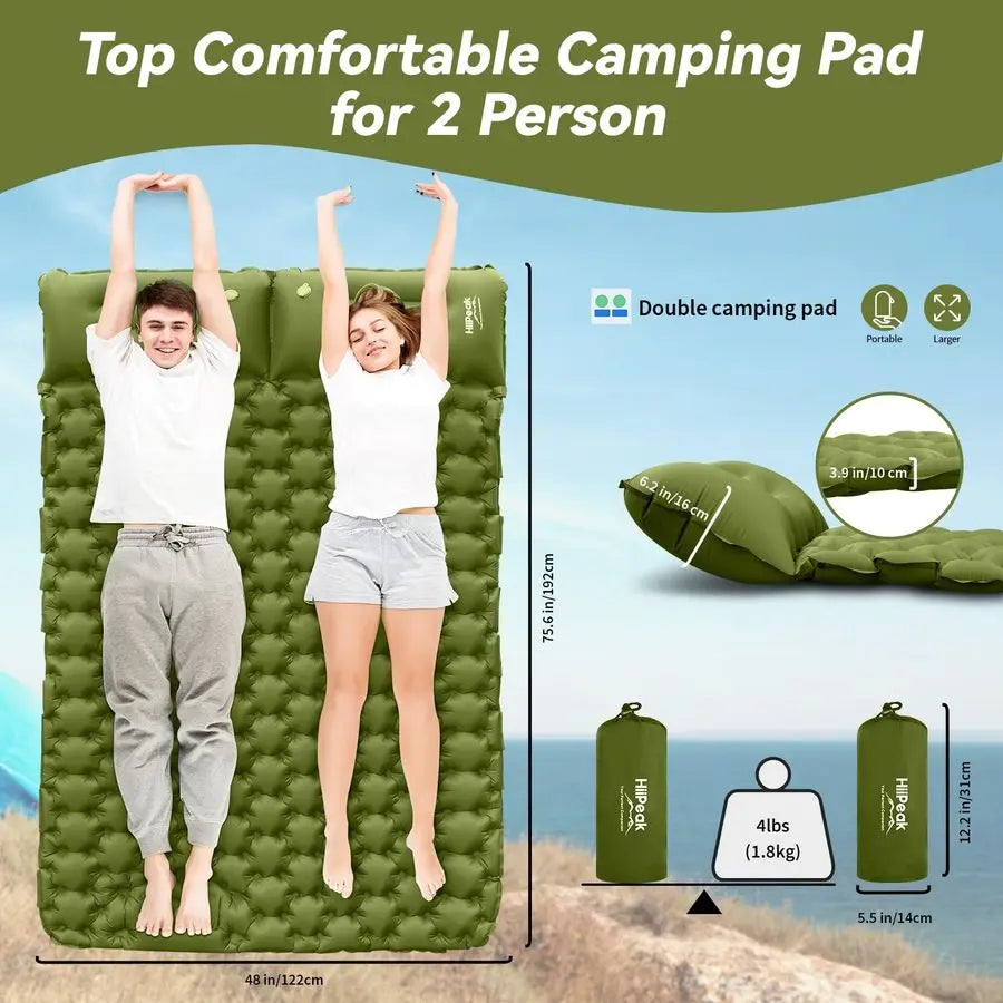 Self Inflating Sleeping Pad Extra Thick With Built In Pillow