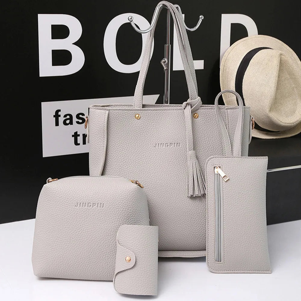 Lychee Pattern Women's Handbag Set With Tassel Stylish EU Retro