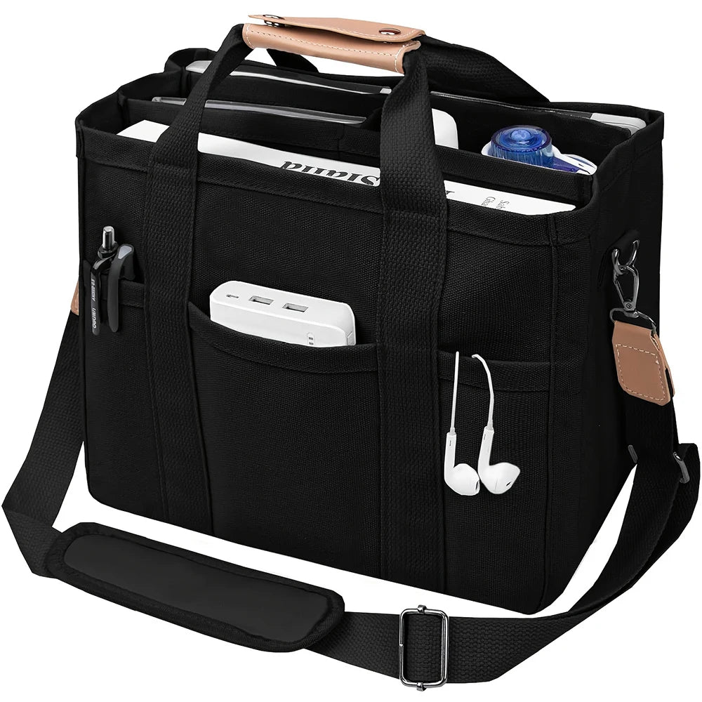 NONECN Canvas Tote Bag With Multiple Pockets And Large Capacity
