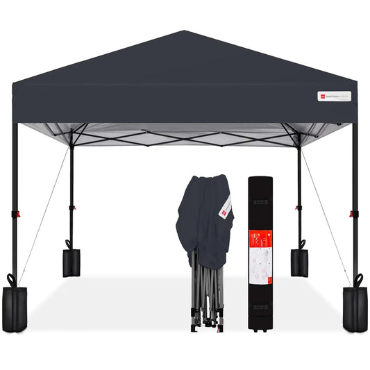 Pop Up Canopy Tent 1 Button Push Portable Shelter With Case And Weight Bags
