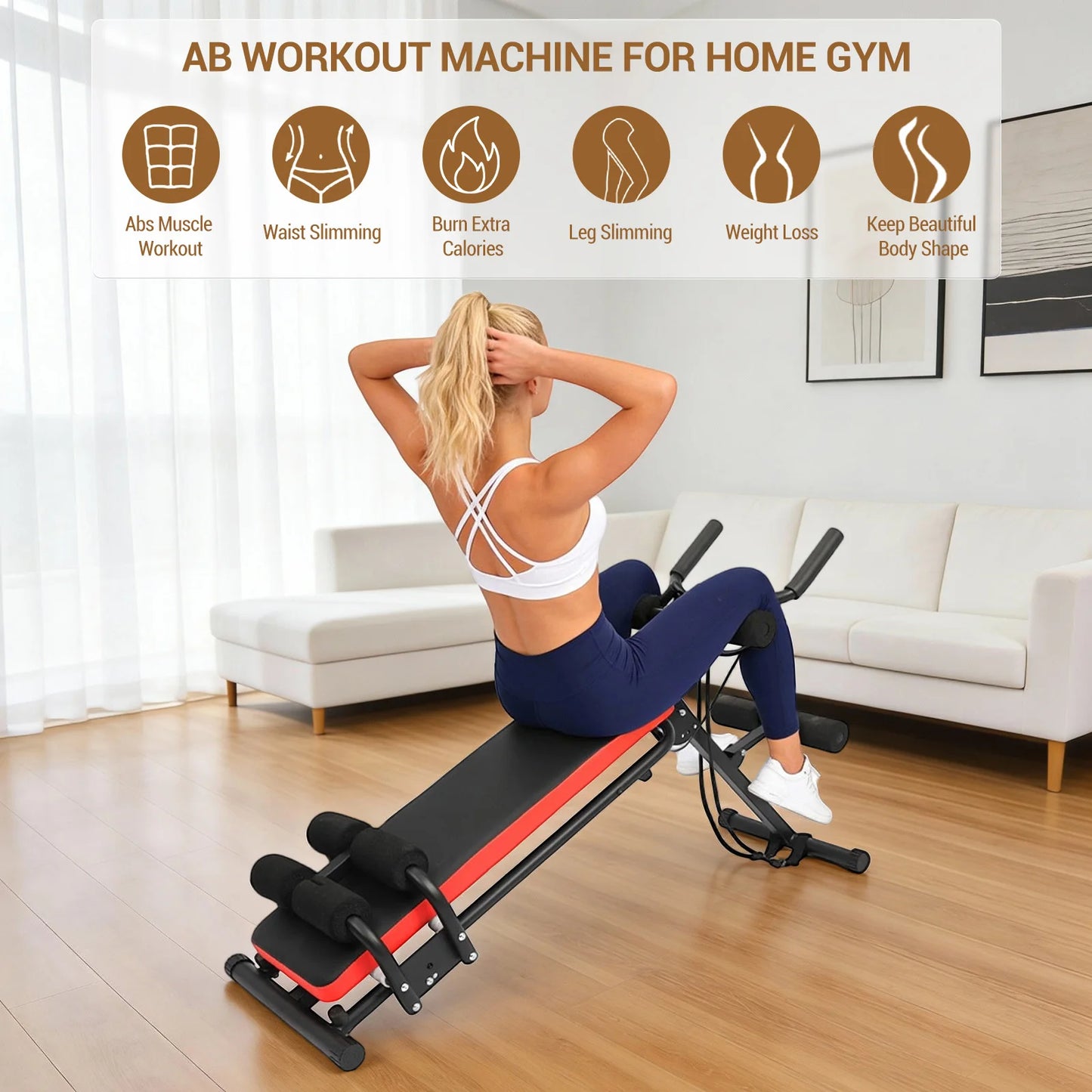HiMISS 2-In-1 Adjustable Ab Bench Glider With LCD Display