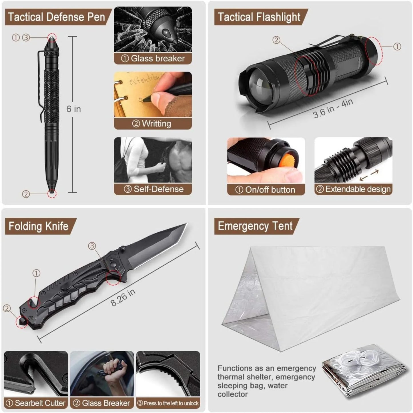 Emergency Survival Kit 238Pcs With Tactical Molle Pouch And Tent