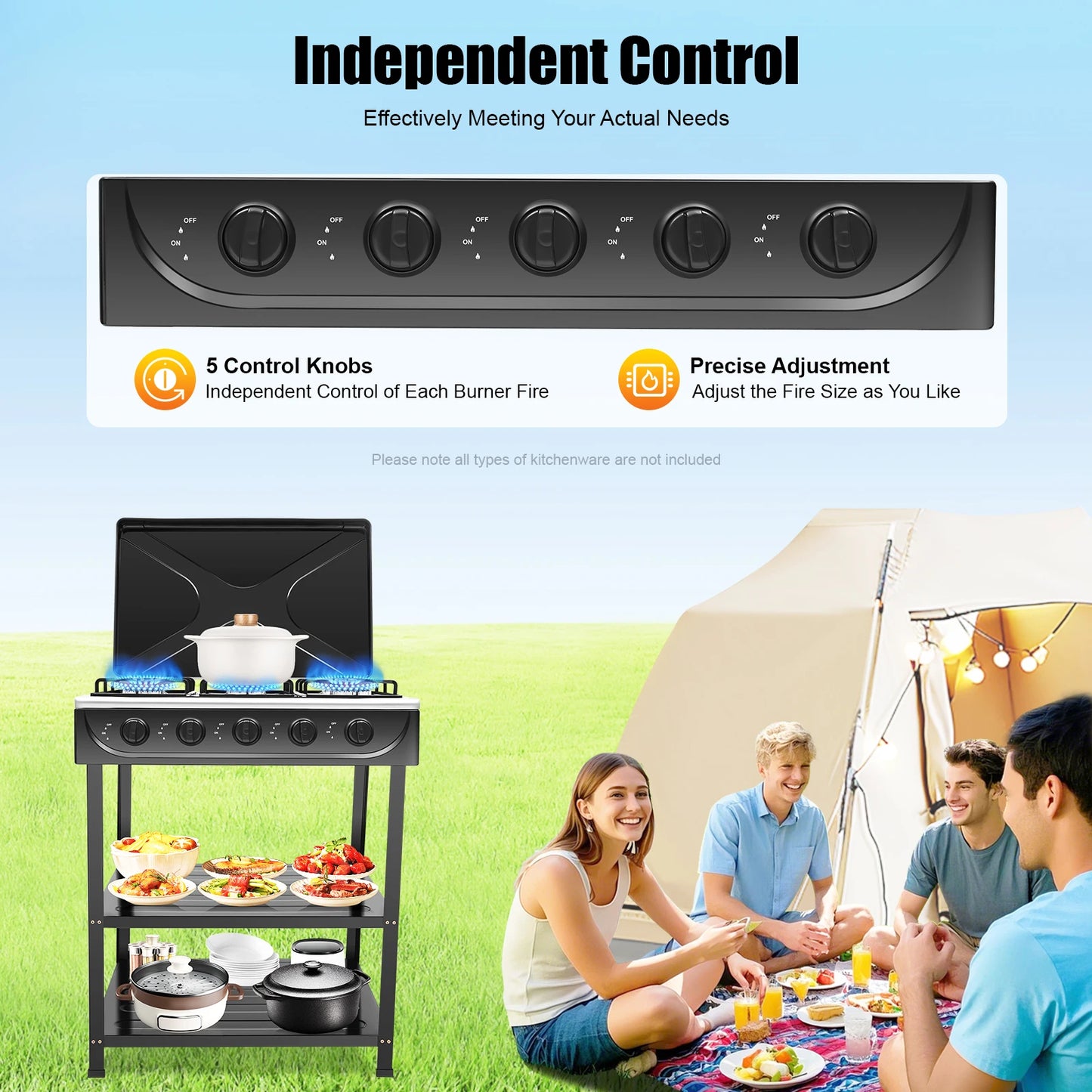 5 Burner Natural Gas Outdoor Stove With Two Placement Boards