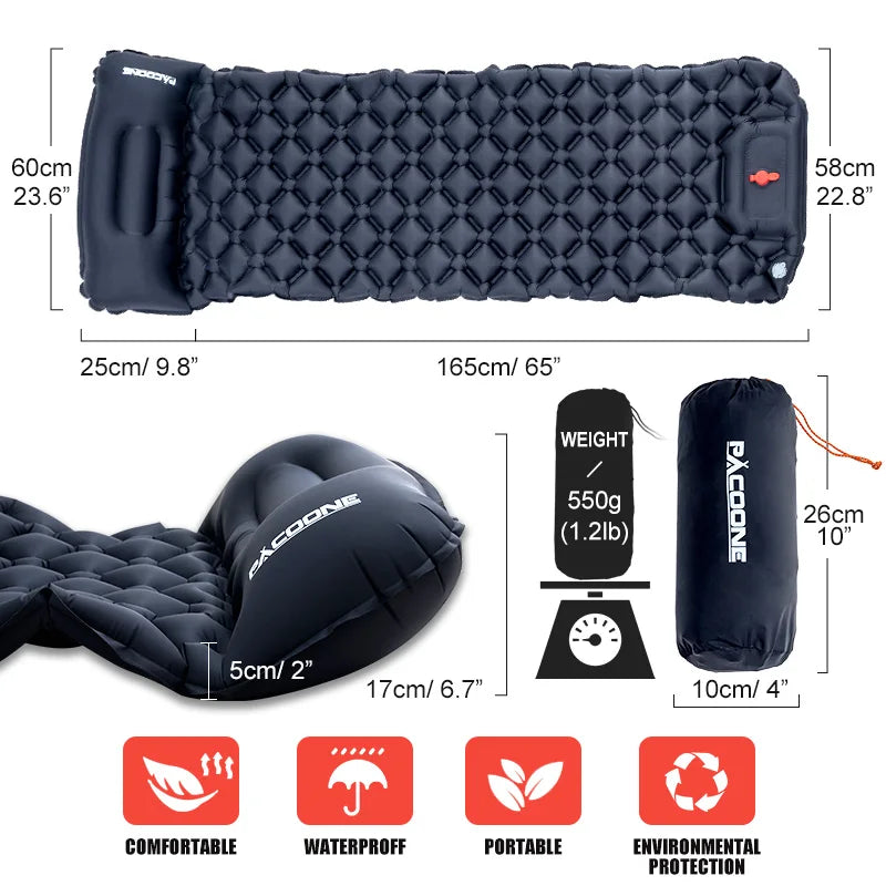Outdoor Sleeping Pad Camping Inflatable Mattress With Built In Pump And Headrest