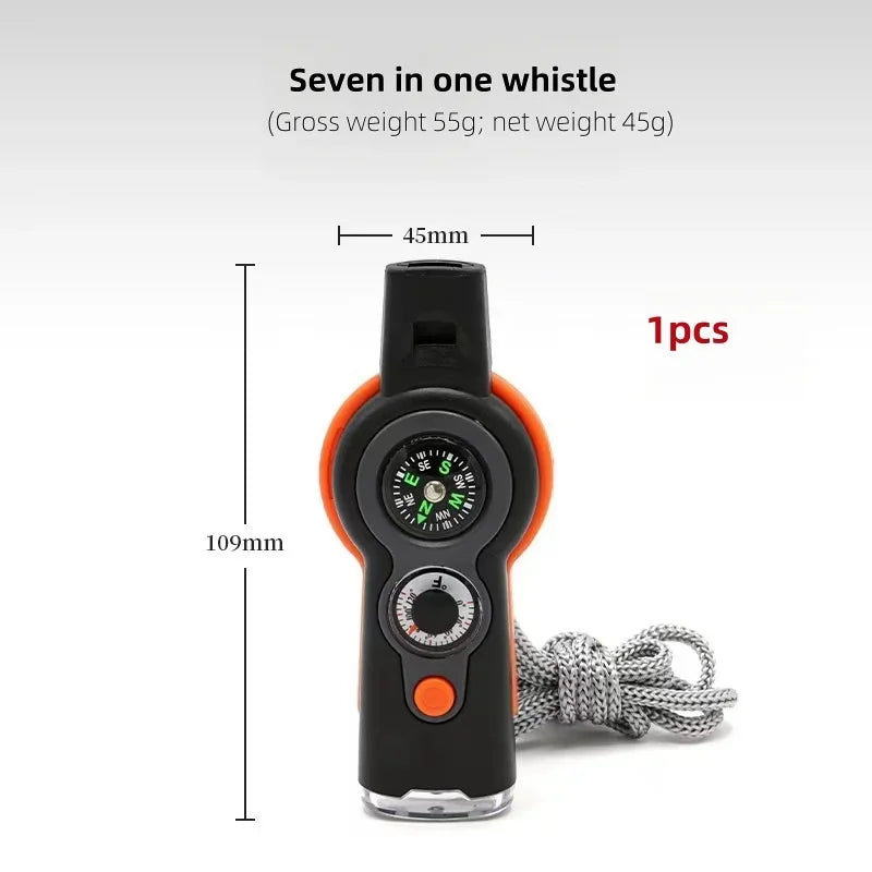 Outdoor 7 In 1 Survival Whistle For Hiking And Travel