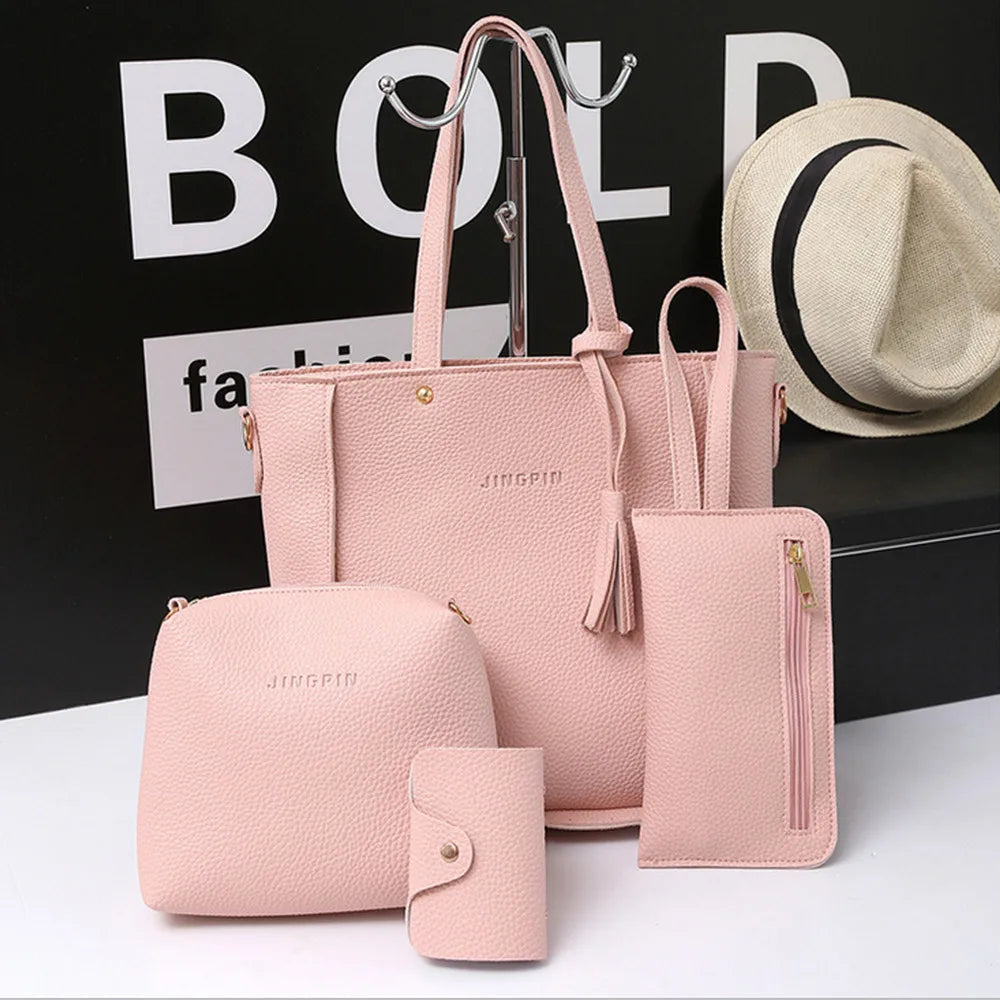 Lychee Pattern Women's Handbag Set With Tassel Stylish EU Retro