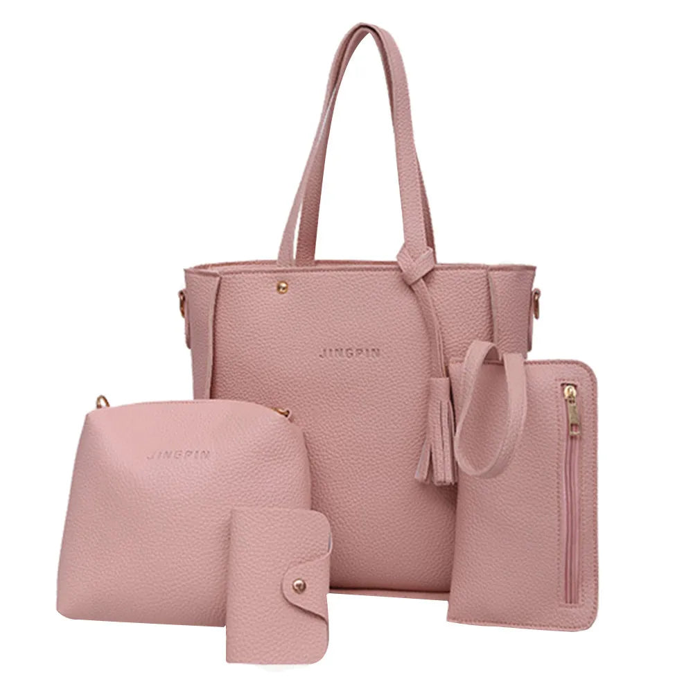 Lychee Pattern Women's Handbag Set With Tassel Stylish EU Retro
