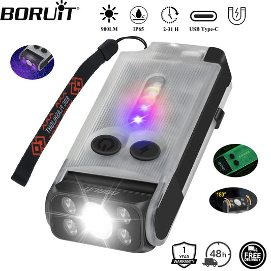 BORUiT V30 UV LED Flashlight Power Bank Work Light Magnet