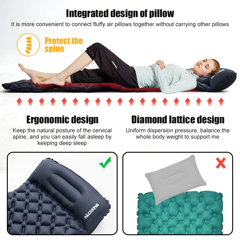 Outdoor Sleeping Pad Camping Inflatable Mattress With Built In Pump And Headrest