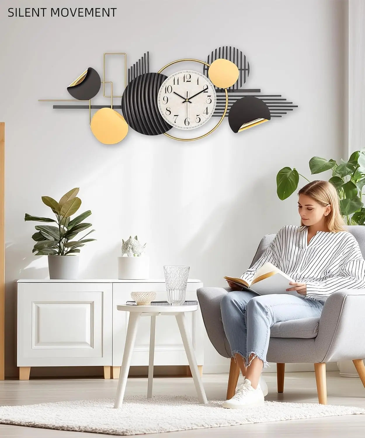 NONE Modern Silent Metal Wall Clock For Living Room